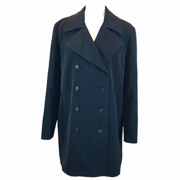 Jacqueline Ferrar size L black double breasted button front vintage trench coat - Picture 2 of 16